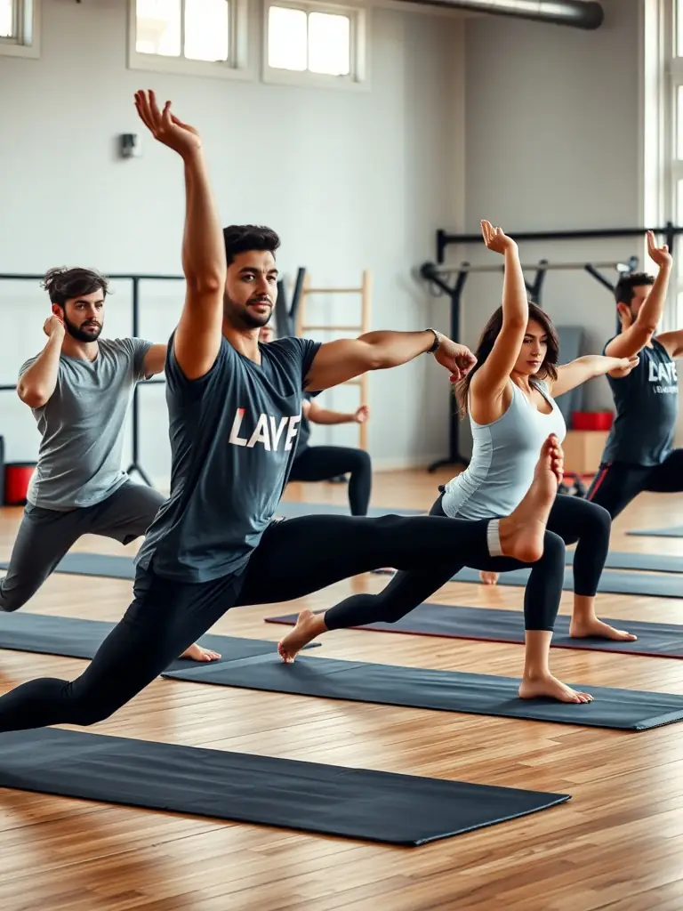 A group of diverse individuals participating in a gentle stretching exercise during a physical education class at SECTION GYMNASTIQUE VOLONTAIRE, showcasing inclusivity and accessibility.