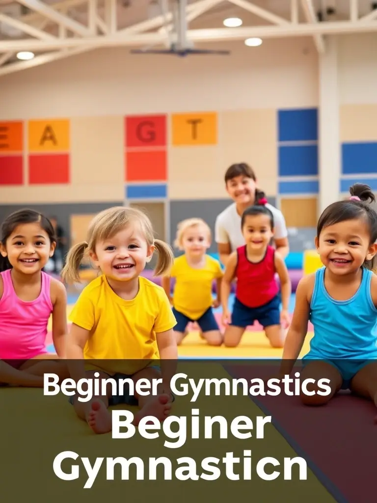 A group of young children participating in a beginner gymnastics class, focusing on balance and coordination exercises, with a qualified instructor guiding them in a safe and supportive environment at SECTION GYMNASTIQUE VOLONTAIRE.