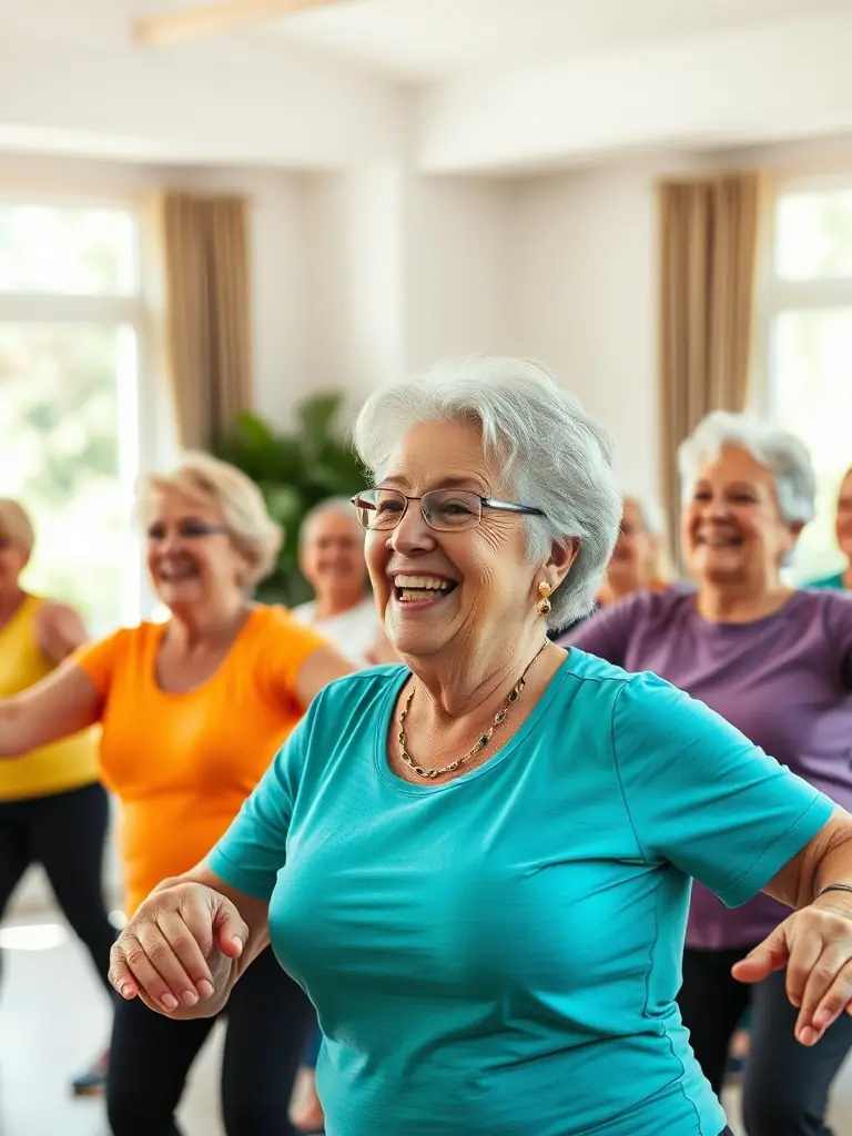 Seniors engaging in gentle gymnastics exercises designed to improve mobility, flexibility, and overall well-being, led by a certified instructor at SECTION GYMNASTIQUE VOLONTAIRE.